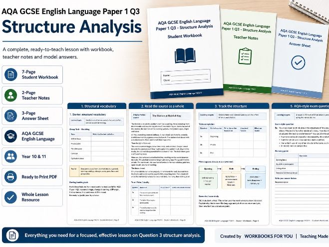 A complete AQA GCSE English Language Paper 1 Question 3 structure analysis workbook
