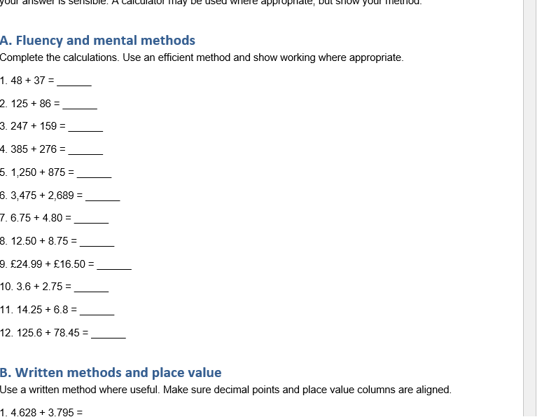 Functional skills level 2 addition problems