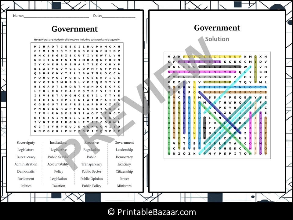 Government Word Search Puzzle Worksheet Activity | Teaching Resources