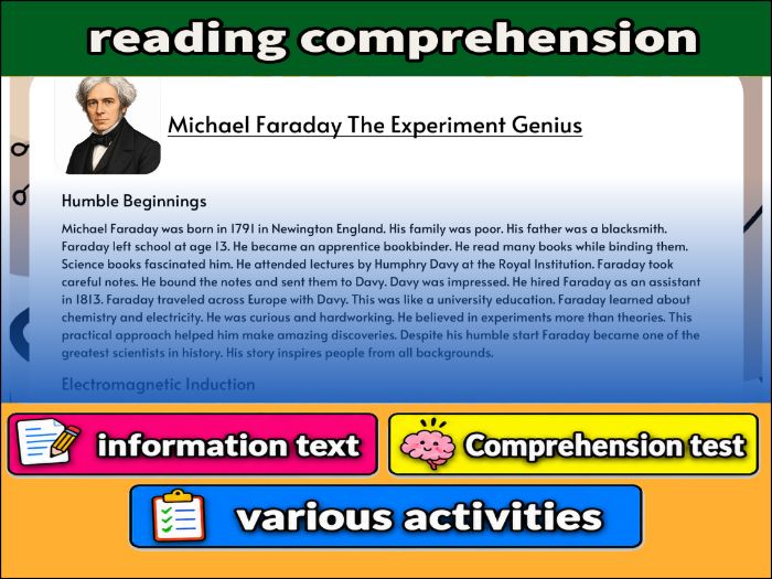 Michael Faraday The Experiment Genius- Reading Comprehension, Worksheet & Activities
