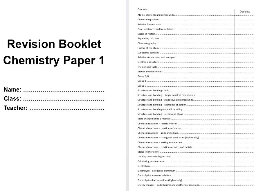 AQA combined science Chemistry paper 1 revision booklet