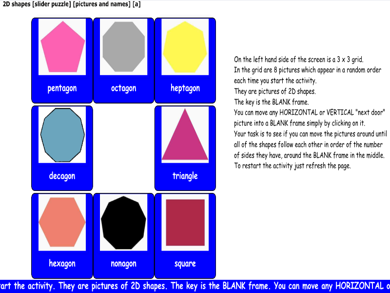 2D shapes [slider puzzle] [pictures and names] [a]