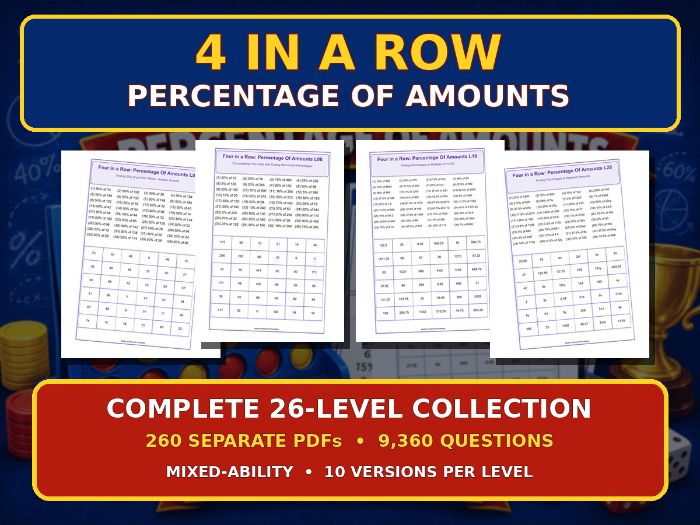 Percentage of Amounts Four in a Row | Complete 26-Level Collection | 260 PDFs