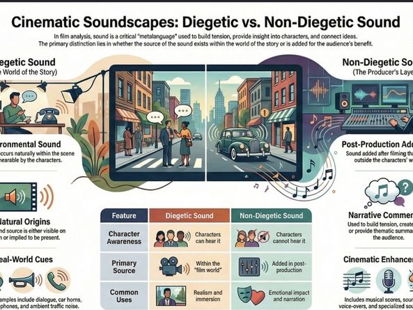 Diegetic vs Non-Diegetic Sound: Film & Media Analysis Infographic