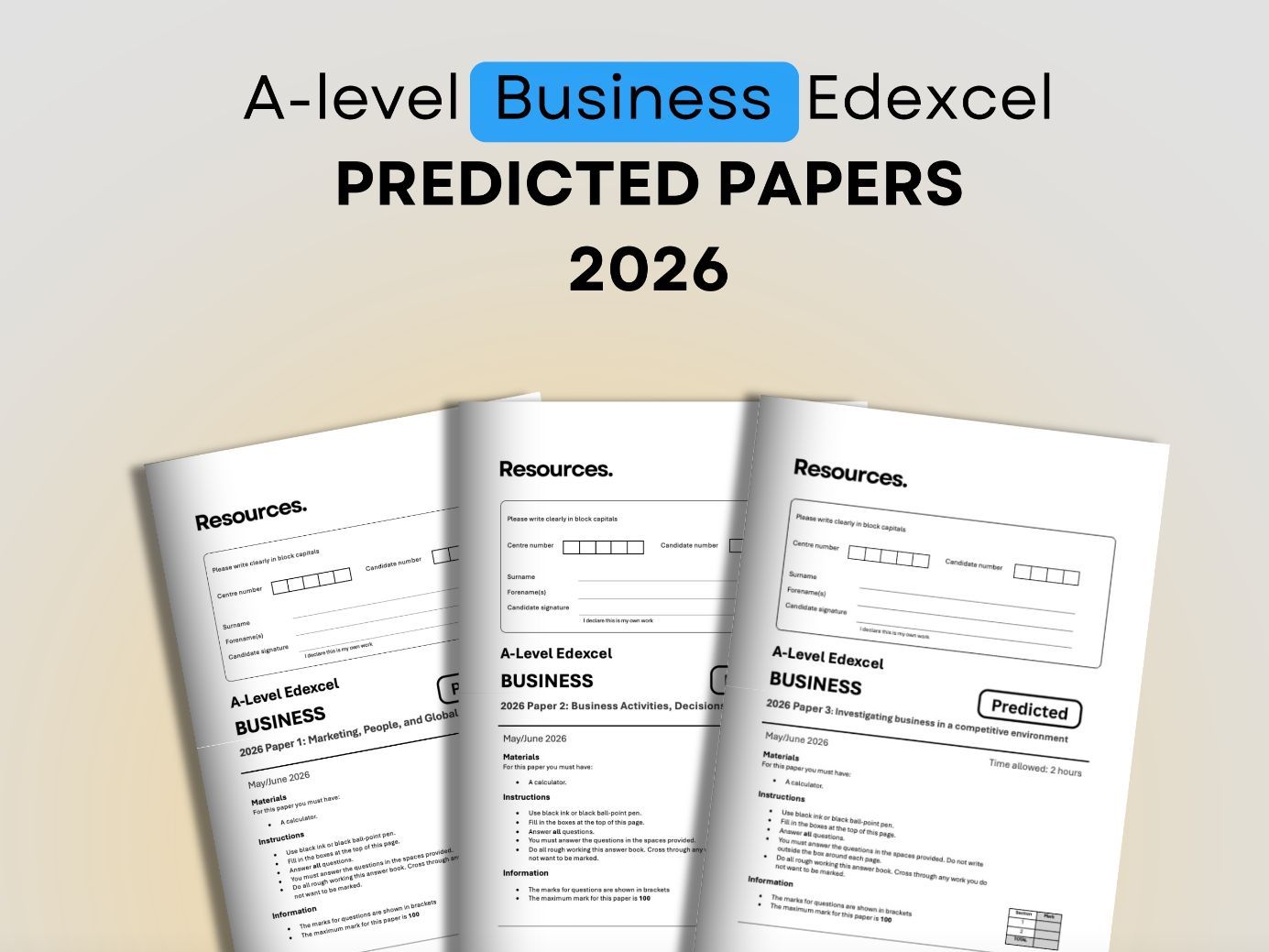 A-Level Business Edexcel Expertly Predicted Papers for 2026