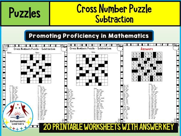Cross Number Puzzle – Subtraction Worksheets Math Problems