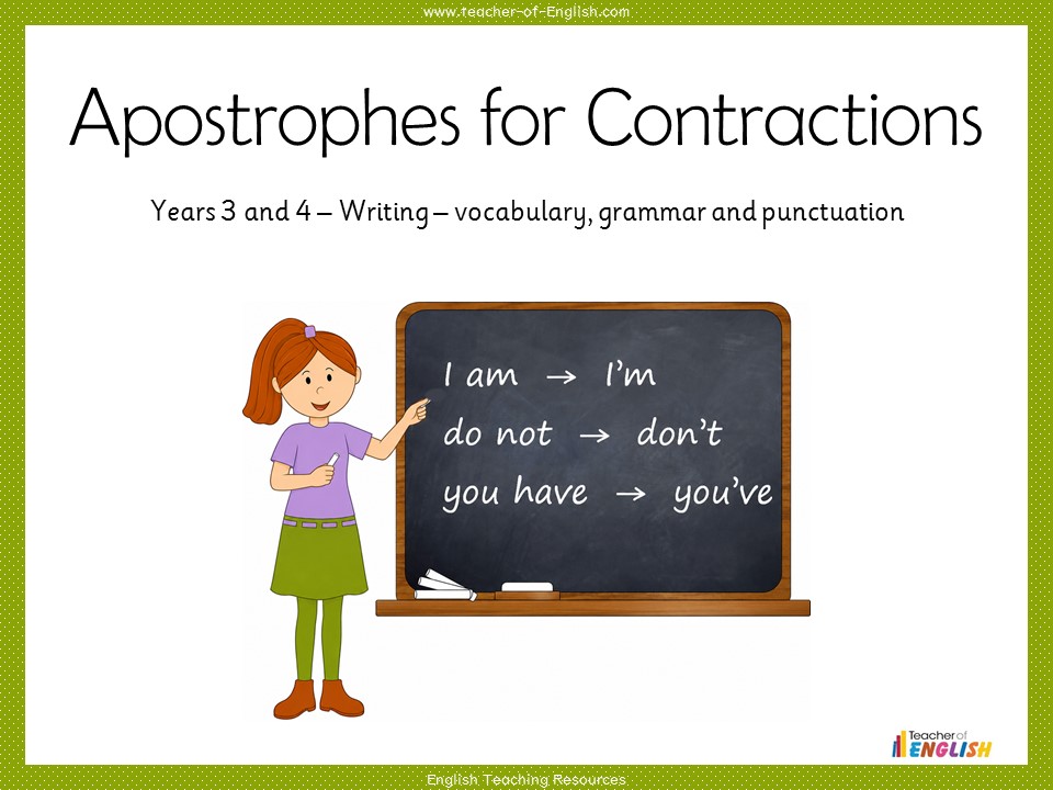 Apostrophes for Contractions - Years 3 and 4 Punctuation