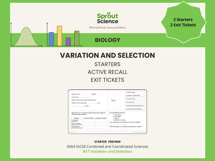 B17 Variation and Selection | Starter Activities & Exit Tickets | IGCSE Biology