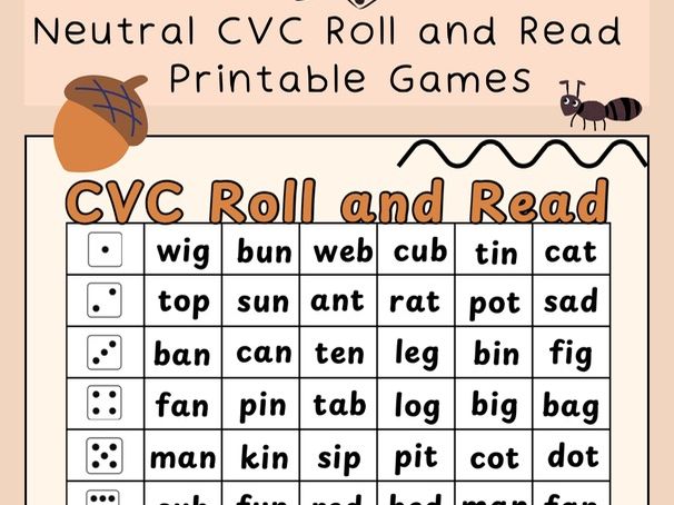 CVC Roll and Read Printable Game