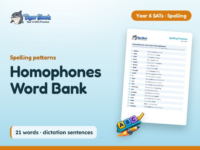 Homophones Word Bank: Year 6 Spelling