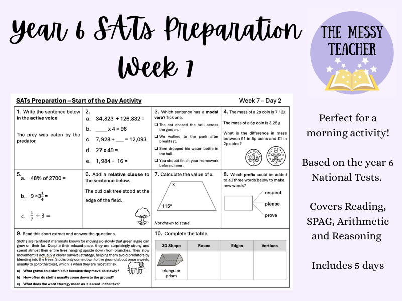 SATS Preparation Morning Activity - SPAG, Arithmetic and Reasoning - WEEK 7