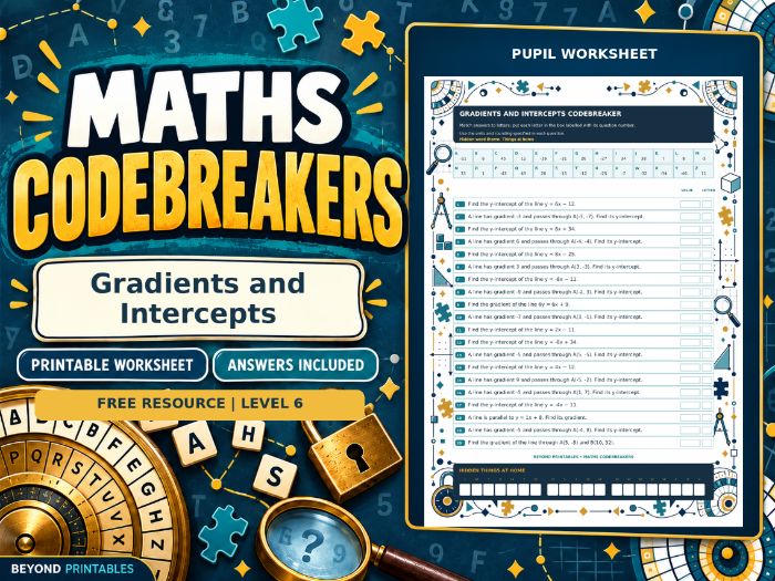 FREE Gradients and Intercepts | Maths Codebreaker | Answers Included