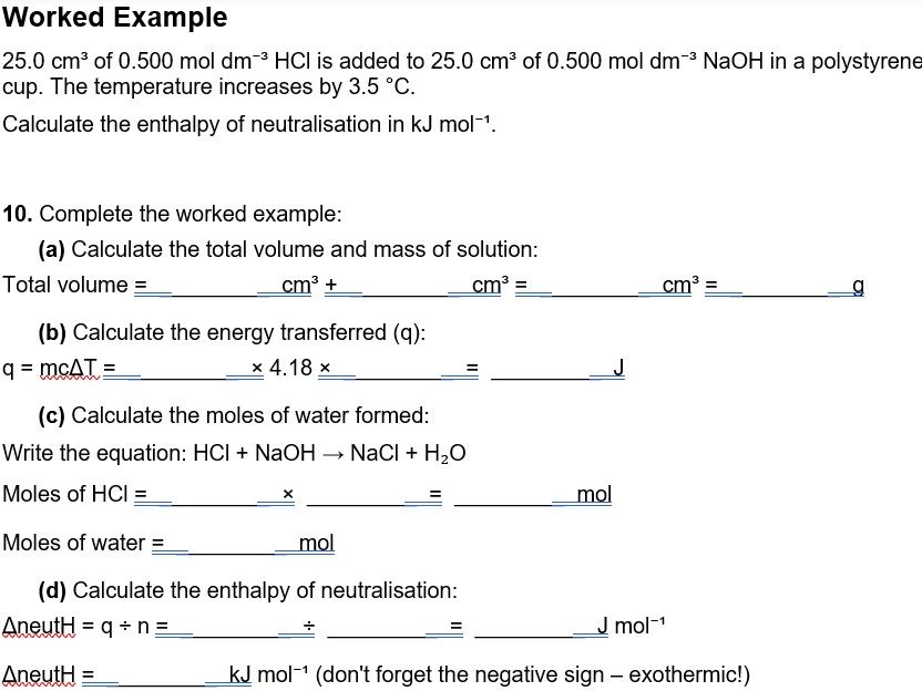 A Level Booklet: Calculating Enthalpy Changes