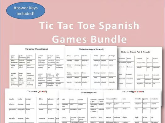 Tic Tac Toe Spanish Games Bundle