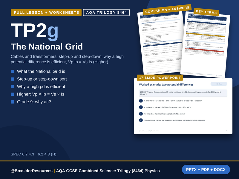 TP2g The National Grid | AQA GCSE Combined Science Trilogy | Lesson + Worksheet