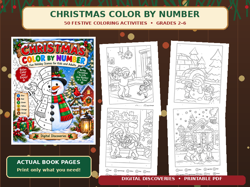 Christmas Color by Number Coloring Book – 50 Festive Holiday Activities for Kids