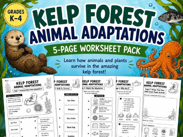 Kelp Forest Animal Adaptations | Ocean Science Coloring Worksheets | Marine Pack