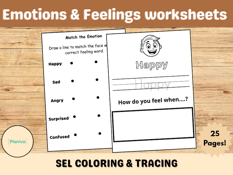 Emotions & Feelings worksheets – SEL Coloring & Tracing | EYFS & KS1