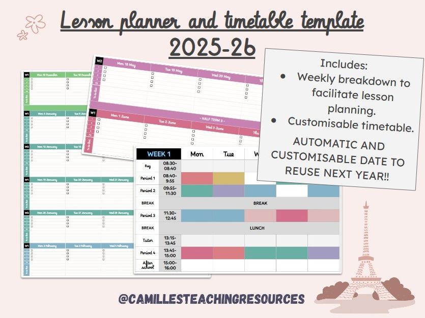 Lesson planner and timetable template 2025-26