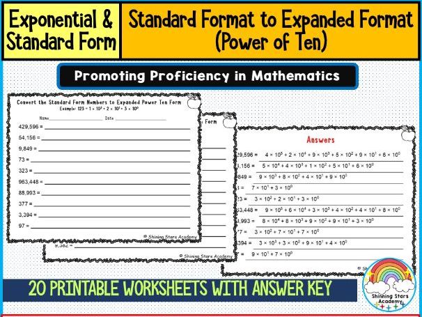 Standard Format to Expanded Format (Power of Ten) Worksheets | Place Value & Number Decomposition Pr