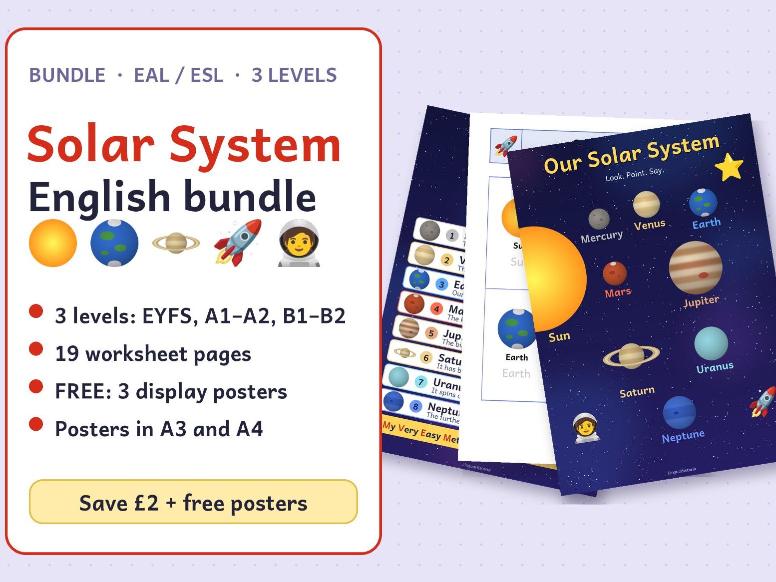 Solar System English Bundle: 3 Levels + FREE Posters