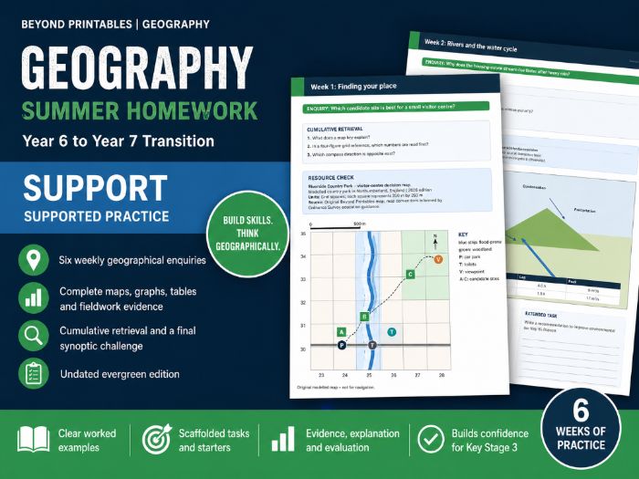 Year 6 to Year 7 Geography Summer Transition Booklet – Support | KS2–KS3 with Answers