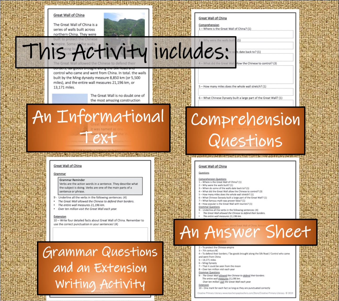 LKS2 History Great Wall of China Reading Comprehension Activity