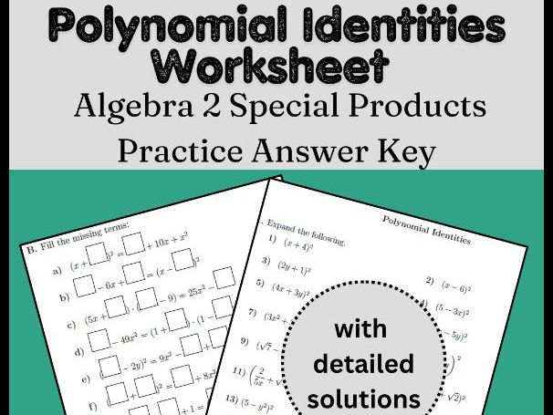Polynomial Identities Worksheet | Algebra 2 Special Products Practice Answer Key