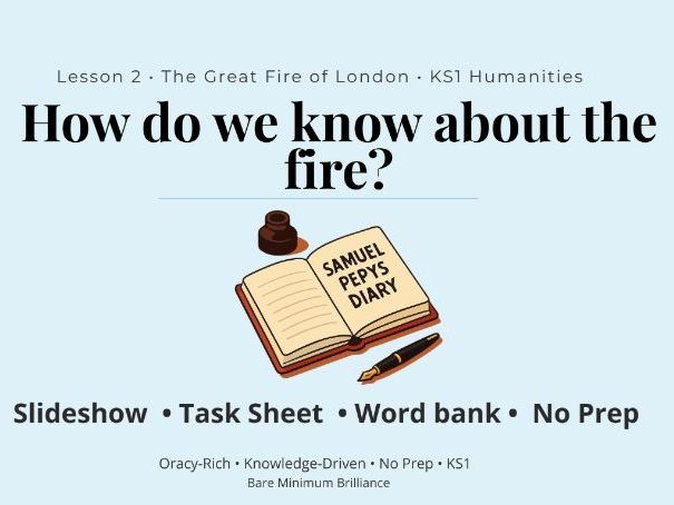 The Great Fire of London Lesson 2 | KS1 History | Sources & Samuel Pepys | No Prep