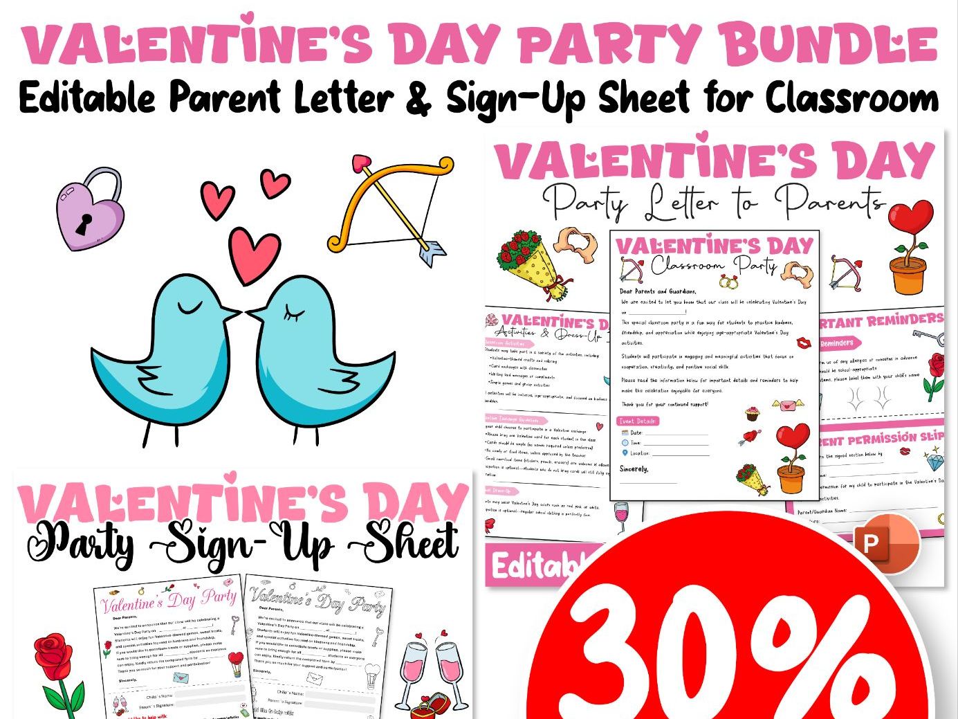 Valentine’s Day Party Bundle – Editable Parent Letter & Sign-Up Sheet for Classroom