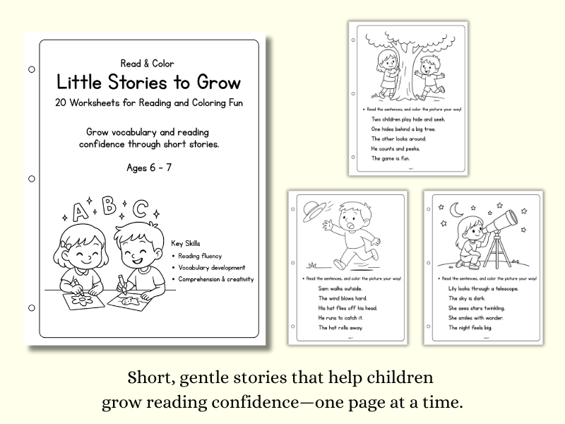 Little Stories to Grow – Read & Color (Ages 6–7)