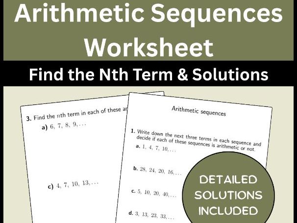 Arithmetic Sequences Worksheet Find the Nth Term & Solutions