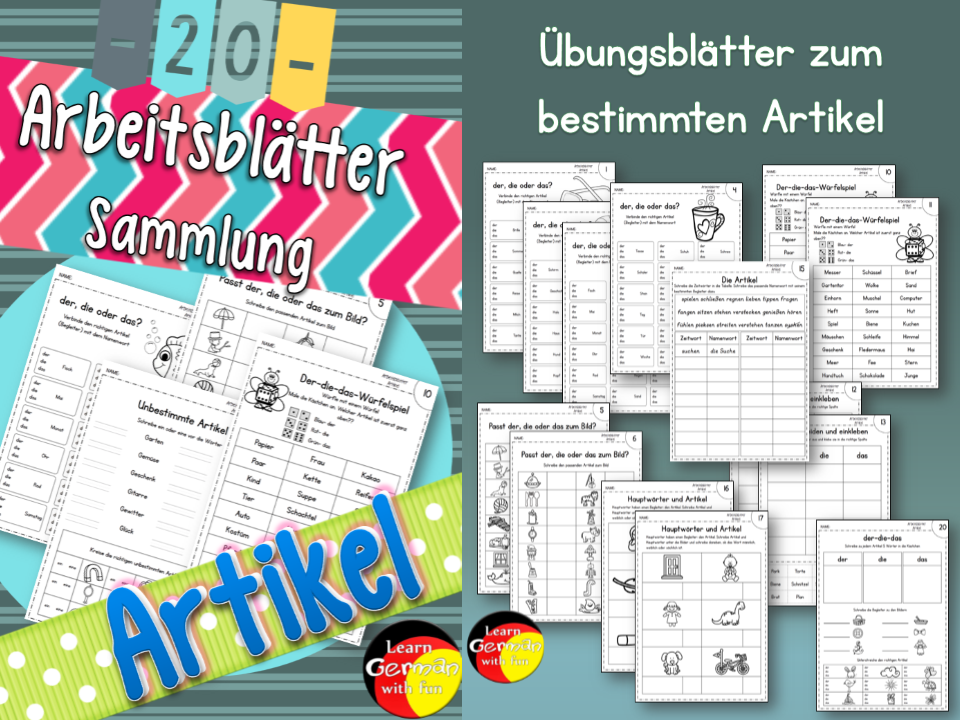 German Worksheets- Deutsche Arbeitsblätter zu den Artikeln- der die das