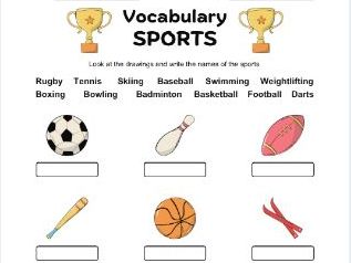 Sports Vocabulary Labelling Worksheet | Sports Names | PE & ESL Vocabulary Activity