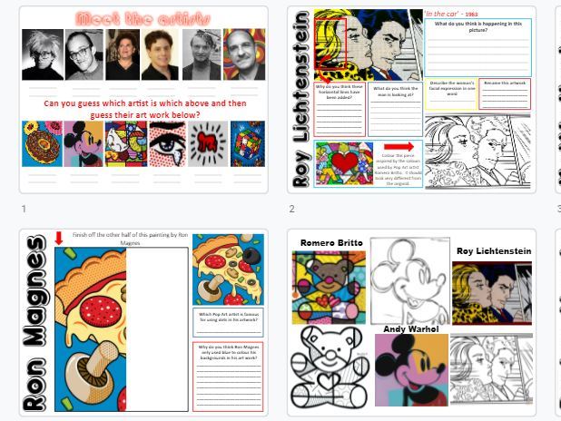 Pop Art work sheets