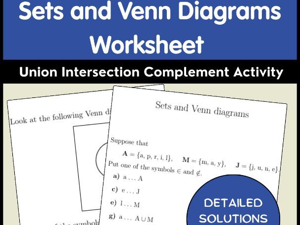 Sets and Venn Diagrams Worksheet Union Intersection Complement Activity