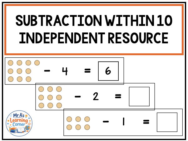 Subtraction Within 10 Matching Task Cards