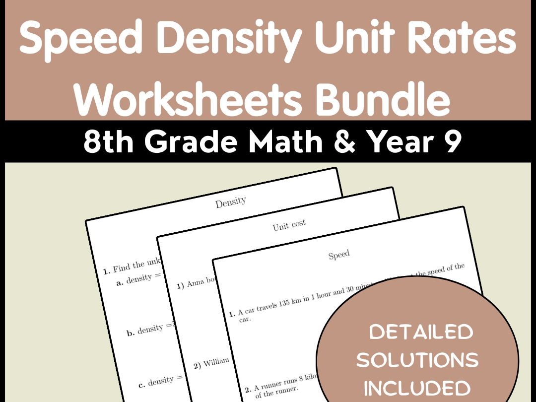 Speed Density Unit Rates Worksheets Bundle | 8th Grade Math & Year 9