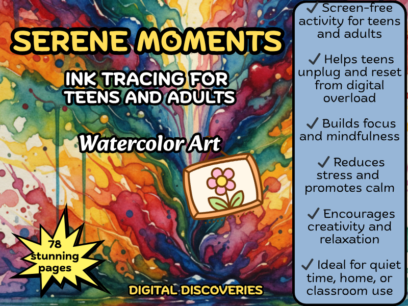 Serene Moments Ink Tracing Art Activity | Mindfulness and Relaxation Printable for Teens and Adults