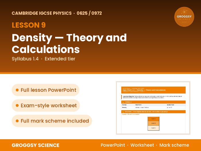 Cambridge IGCSE Physics 0625: Density — Theory and Calculations | Unit 1 | L9