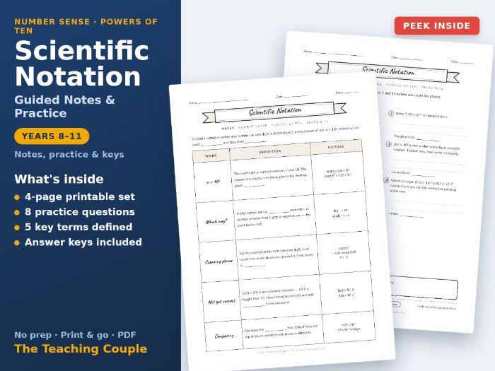 Scientific Notation Guided Notes & Practice + Answer Keys