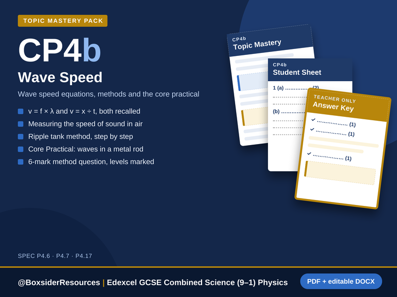 CP4b Wave Speed | Edexcel GCSE Combined Science Physics Topic Mastery Pack