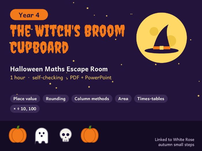 Year 4 Halloween Maths Escape Room: Place Value, Rounding, Area, Times-Tables (Linked to White Rose)