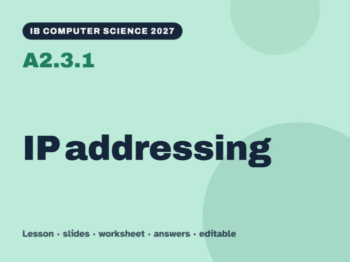 IB Computer Science 2027 – A2.3.1 IP addressing – Lesson & Worksheet