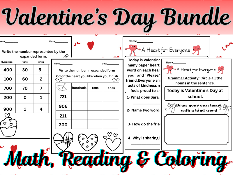 Valentine’s Day Bundle: Math, Reading & Art