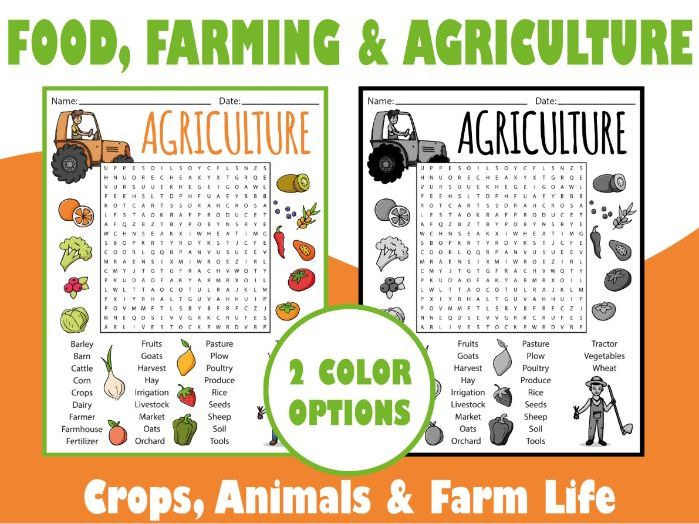 Food, Farming & Agriculture Word Search Puzzle | Crops, Animals & Farm Life