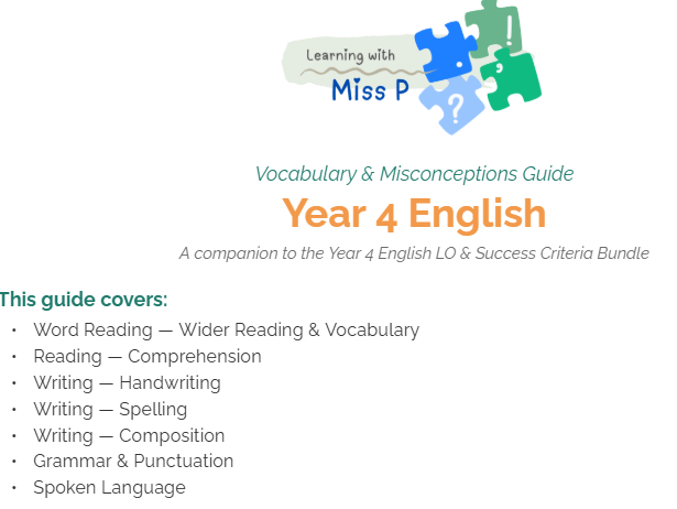 Year 4 English Vocab and Misconceptions Guide