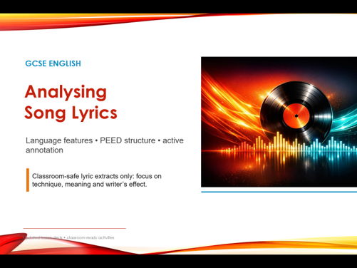 GCSE English: Analysing Song Lyrics Lesson Plan & Worksheet Paragraph Writing and Language An