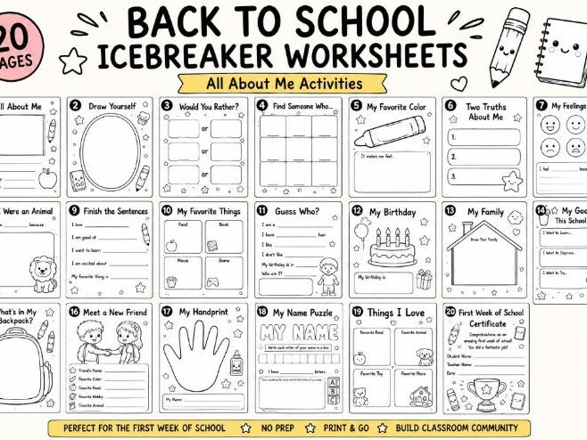 Back to School Icebreaker Worksheets | All About Me Activities | First Week of School