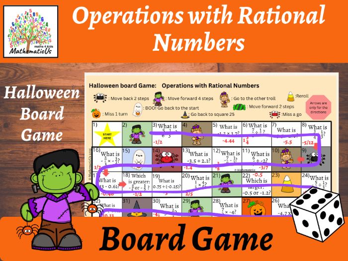 Operations with Rational Numbers Halloween Board Game